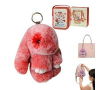 Gienslru Fluffy Bunny Keychain in Gift Tin, Ultra-Soft Plush Keyring as a Cute Bag Charm for Backpacks, Adorable Pom Pom Keyring, Perfect Easter Gift and Handbag Accessory for Women and Girls (M)