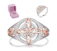 Gienslru Handmade Witch's Return-Knot Protection Ring, Bicolor Witches Knot Ring with Cubic Zirconia, Protect Your Loved Ones, Silver Design with Rose-Gold Detail, Gifts for Women (1Pc, 11)