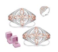 Gienslru Handmade Witch's Return-Knot Protection Ring, Bicolor Witches Knot Ring with Cubic Zirconia, Protect Your Loved Ones, Silver Design with Rose-Gold Detail, Gifts for Women (2Pcs, 6)