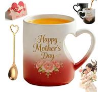 Gienslru Heart Shaped Color Changing Ceramic Mug for Mom, 325ml Heat Sensitive Mug for Mother's Day, Heart-Shaped Novelty Water Cups with Handle, Surprise Design Reveal, Romantic Gift to Mom (Red)