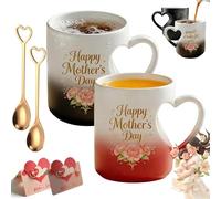 Gienslru Heart Shaped Color Changing Ceramic Mug for Mom, 325ml Heat Sensitive Mug for Mother's Day, Heart-Shaped Novelty Water Cups with Handle, Surprise Design Reveal, Romantic Gift to Mom (Mix)