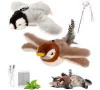 Gienslru Interactive Chirping Bird Cat Toy, Bird Cat Toy, Simulated Chirping Birds Cats Toys Wings, USB Rechargeable Motion Pet Entertainment Gadget, Plush Cats Toys for Pet (A+C)