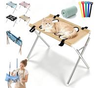 Gienslru Pet Grooming Stand with Removable Mesh Hammock for Cats & Small Dogs (Khaki)