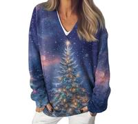 Gienslru Pull Femme Col V Chic Pulls Hiver Chaud Noël Halloween Sweat Vintage Norvégien sous Automne Tricotés Chauds Oversize Manches Longues Élégant Décontracté Grande Taille Causal Pullover Gilet