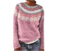 Gienslru Pull Islandais Femme de Noel Gilet Chic et Elegant col Rond Jacquard Gilets Manche Longue Pulls Cachemire Sweat Grande Taille Sweatshirts Tricoté Sweater Hiver Automne Sweaters Norvégien