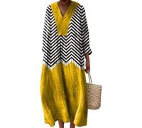 Gienslru Robe de Plage Femme Chic et Elegant Col V Tunique Maxi Robes Taille Fluide mi Longue Bohème Portefeuille avec Poches Décontractée aux Seniors 2025 Dress Medievale S-5XL