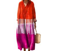 Gienslru Robe de Plage Femme Chic et Elegant Col V Tunique Maxi Robes Taille Fluide mi Longue Bohème Portefeuille avec Poches Décontractée aux Seniors 2025 Dress Medievale S-5XL