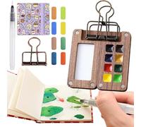 Gienslru Solysta Palette de Peinture de Voyage, Kit Prêt à Voyager, Palette en Bois pour Aquarelle, Gouache, Acrylique - Mini Plateau avec Clip (F)