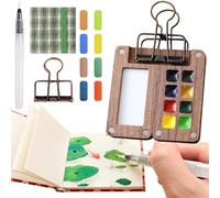 Gienslru Solysta Travel Paint Palette, Travel Ready Paint Palette Bundle, Wooden Colour Palette, Mini Travel Paint Tray for Watercolor, Gouache, Acrylic Paint, Watercolor Palette Come with a Clip (A)