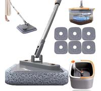 Gienslru Spin Mop M16, Self Wash Spin Mop M16, 360° Rotating Adjustable Cleaning Square Spin Mop, Spin Mop and Bucket with Wringer Set, Wet and DrySpinning Mop for Lazy Mopping (C)