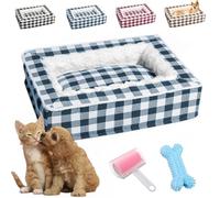 Gienslru Tartan Cozy Dog Anti-Anxiety Calming Bed, Festive Classic Tartan Cozy Dog Anti-Anxiety Calming Bed, Calming Bed for Dogs, Anxiety Dog Bed, Dog Anxiety Bed, Dog Beds & Furniture (L,Blue)