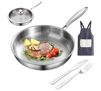 Gienslru Titanium Martelé Pan Pro Poêle à frire 100 % titane pur avec couvercle et vaisselle martelée, antiadhésive et résistante aux rayures, pour cuisine, frire et pâtisserie (26 cm)