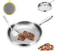 Gienslru Tovara Titanium Pro Poêle en titane non revêtue TitaniumPro Titanium Martelé Pan Pro avec couvercle - Poêle en titane anti-adhésive - 26/28/30 cm pour cuisson (11,02 pouces, avec lid)