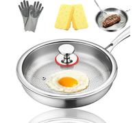 Gienslru Tovara Titanium Pro Titanium Pro Poêle à frire en titane martelé avec couvercle, 100 % non toxique, naturellement antiadhésive, 26/28/30 cm, pour cuisson (avec couvercle, 26 x 28 x 30 cm)