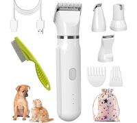 Gienslru Wellichor Pet Grooming Kit - Pro, 4 in 1 Cordless Electric Trimmer Low Noise USB Pet Clippers for Dogs Cat, Grooming Paws, Eyes, Ears, Face,Matted Hair (White)