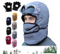 Gienslru Winter Thermal Hat with Glasses, 4 in 1 Windproof Warm Hat Detachable Mask Neckband, Winter Cycling Windproof Ski Mask Cap, Full Cover Warm Ski Hats for Men Women (Gray)