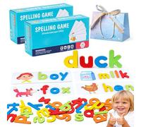 Gienslru Wooden Alphabet Spelling Game for Kids, Alphabet Puzzle Toy ABC Learning Educational Toys, Fun Spell Letter Matching Game with 28 Flash Cards, Educational Toys for Girls Boys Age 3+ (2pcs)