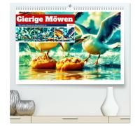 Gierige Möwen (hochwertiger Premium Wandkalender 2027 DIN A2 quer), Kunstdruck in Hochglanz: Unsere Möwen stehen für ungezähmte Energie, schwarzen Humor und den Mut, gegen den Wind zu fliegen.