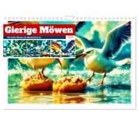 Gierige Möwen (Wandkalender 2027 DIN A4 quer), CALVENDO Monatskalender: Unsere Möwen stehen für ungezähmte Energie, schwarzen Humor und den Mut, gegen den Wind zu fliegen.