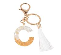 Gierzijia Joli porte-clés en résine avec pompon blanc de l'alphabet de A à Z pour femme, pendentif en forme de lettre initiale, accessoires de sac, C, taille unique