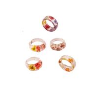 Gierzijia Lot de 5 bagues en résine transparente avec fleurs sèches, tendance géométrique rétro en acrylique transparent, bijoux de fête élégants faits à la main (id 1,7 cm), taille unique, résine,