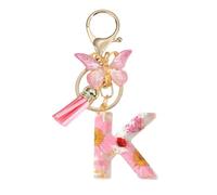 Gierzijia - Porte-clés en résine avec fleurs sèches roses de A à Z pour femmes, breloque initiale en lettre pour sacs et accessoires de clé, K, One Size
