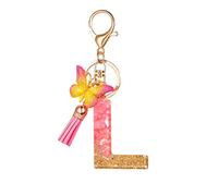 Gierzijia Porte-clés en résine avec motif papillon et pampilles de l'alphabet de A à Z pour femme, lettre initiale, accessoires de sac, l, taille unique