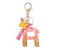 Gierzijia Porte-clés en résine avec motif papillon et pampilles de l'alphabet de A à Z pour femme, lettre initiale, accessoires de sac, R, taille unique