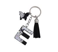 Gierzijia Porte-clés en résine avec motif papillon noir à paillettes grises de A à Z pour femme, accessoire de sac, E, taille unique
