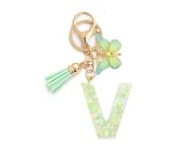 Gierzijia Porte-clés en résine avec motif papillon vert de A à Z pour femme, porte-clés en forme de lettre initiale, accessoires de sac, V, taille unique