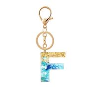 Gierzijia Porte-clés en résine bleue avec pierre de l'alphabet de A à Z pour femme, lettre initiale, accessoires de sac, F, taille unique