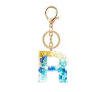 Gierzijia Porte-clés en résine bleue avec pierre de l'alphabet de A à Z pour femme, lettre initiale, accessoires de sac, R, taille unique