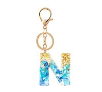 Gierzijia Porte-clés en résine bleue avec pierre de l'alphabet de A à Z pour femme, lettre initiale, accessoires de sac, N, taille unique