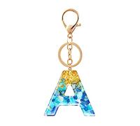 Gierzijia Porte-clés en résine bleue avec pierre de l'alphabet de A à Z pour femme, lettre initiale, accessoires de sac, a, taille unique