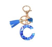 Gierzijia Porte-clés en résine en forme de cœur bleu à paillettes avec pampille de l'alphabet de A à Z, C, taille unique