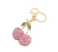 Gierzijia Porte-clés mignon en strass cerise pour femme, porte-clés de voiture pour sac à main, sac à main, portefeuille, décoration, rose, taille unique