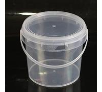 Gierzijia Seau de rangement transparent avec couvercle, boîte de rangement ronde en plastique avec poignée, idéal pour les fêtes, la décoration et les projets de bricolage (capacité : 1,5 l)