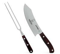 Giesser depuis 1776 - fabriqué en Allemagne - PremiumCut, Rocking Chef, set de sculpture 2 pièces, couteau de chef 20 cm, fourchette à découper, micarta, rouge, inox, set de couteaux à barbecue
