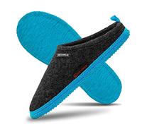 Giesswein Woolpops Anthracite/Turquoise 46 - Pantoufles pour Femmes et Hommes, Chaussons en Feutre Unisexes, Mules avec Semelle antidérapante en Caoutchouc Naturel