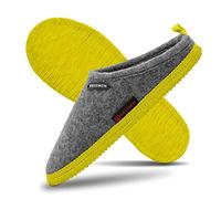 GIESSWEIN Woolpops Gris Clair/Citron Vert 39 - Pantoufles pour Femmes et Hommes, Chaussons en Feutre Unisexes, Mules avec Semelle antidérapante en Caoutchouc Naturel