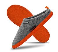 GIESSWEIN Woolpops Gris Clair/Orange néon 37 - Pantoufles pour Femmes et Hommes, Chaussons en Feutre Unisexes, Mules avec Semelle antidérapante en Caoutchouc Naturel