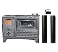 Giesty® Cuisinière d'extérieur avec plaque en fonte - four de terrasse, cheminée de jardin, four à pizza et poêle à bois pour l’extérieur (Porte en verre + 2 Tuyaux)