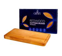 Giesty® Tabla de cortar de madera maciza acacia/redwood, tabla cocina reversible con ranura para jugos y asas, bloque de carnicero para carne, verduras, pan, queso (Redwood, 52cm x 30cm x 3,5cm)