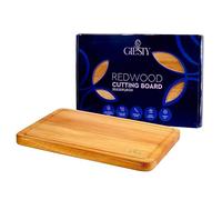 Giesty® Tabla de cortar de madera maciza acacia/redwood, tabla cocina reversible con ranura para jugos y asas, bloque de carnicero para carne, verduras, pan, queso (Redwood, 35cm x 25cm x 1,8cm)