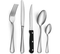 Gifcomda couverts de table avec couteau a steak, 30 pièces couverts pour 6 personnes, couvert en argent comprenant cuillère, couteau, fourchette, lave-vaisselle