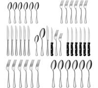 Gifcomda couverts de table avec couteau a steak, 36 pièces couverts pour 6 personnes, couvert en argent comprenant cuillère, couteau, fourchette, lave-vaisselle