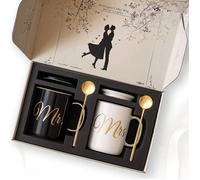 Gifffted Ensemble de Mugs Mr et Mrs avec Couvercles et Cuillères à Café pour anniversaire, Cadeau de Mariage, Co COFFRET THEMATIQUE
