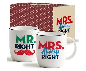Gifffted Tasse Duo Mr Right Et Mrs Always Right, Mug Original Idée Cadeau Anniversaire Mariage, Pour Couple, Femme, Homme, Amis, Amoureux, Elle, Lui, Noel, Cafe, Tasse Humour