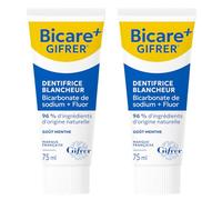 Gifrer | Bicare+ Dentifrice Blancheur Bicarbonate 75 ml | Lot de 2 | Bicarbonate de Sodium & Fluor | Élimine la Plaque Dentaire | Goût Menthe Fraîche | Adultes et Enfants dès 6 Ans