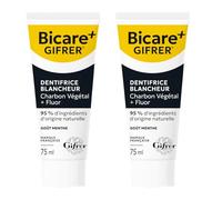 Gifrer | Bicare+ Dentifrice Blancheur Charbon Vegetal + Fluor 75 ml | Lot de 2 | Blancheur & Anti-Colorations | 95% Origine Naturelle | Hygiène Bucco-Dentaire
